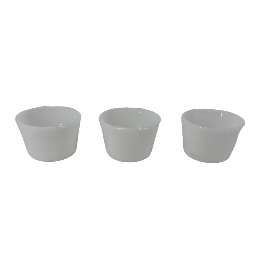 3 Vintage MCM Milk glass white custard dish ramekin glasbake desert cup dip
